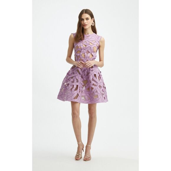 Oscar de la Renta Women's Purple Bow Cutout Faille Cocktail Dress Size 4
